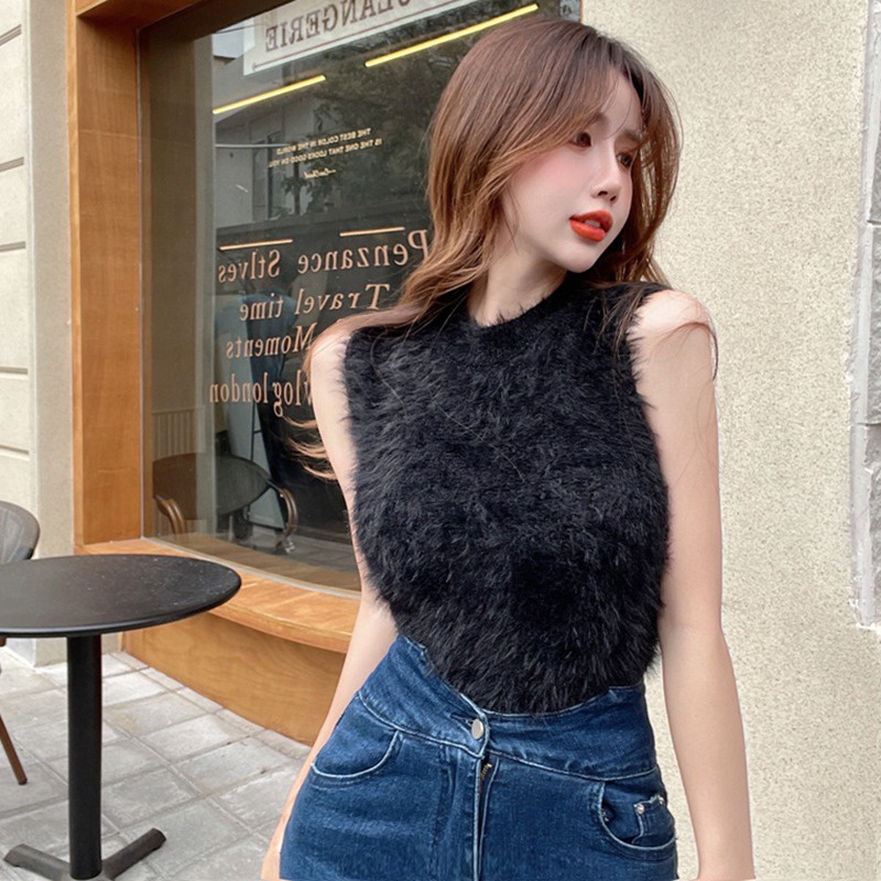 Áo Khoác Nhung Sát Nách Dáng Ngắn Mềm Mại Quyến Rũ Cho Nữ