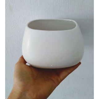 (Xanhshop22) Chậu sứ méo men mát đường kính 12x10x8cm màu trắng