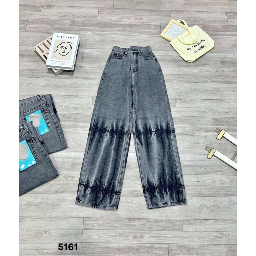 QUẦN JEANS ỐNG RỘNG NỮ LƯNG CAO LOANG XÁM TIA SÉT GỐI KÈM GẤU LAI CUỐN DÀY DẶN MỀM MỊN CÁ TÍNH PHONG CÁCH HADI