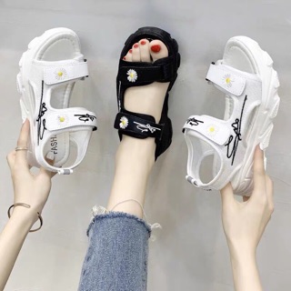 ( ẢNH + VIDEO) SANDAL ULZZANG 2 QUAI HOA CÚC CHỮ KÍ VIỀN