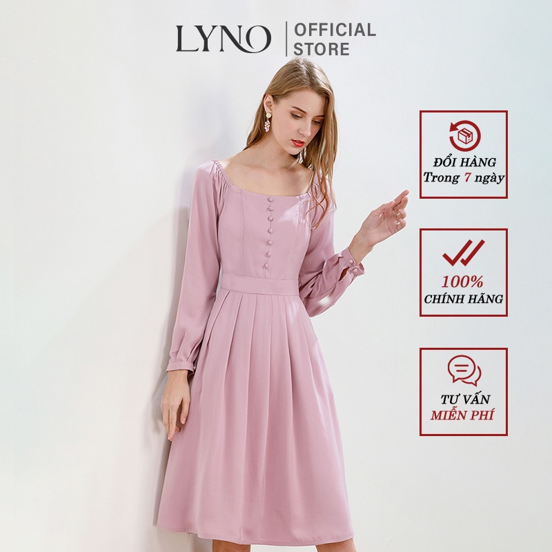 Đầm cổ vuông nút bọc LYNO AB0134