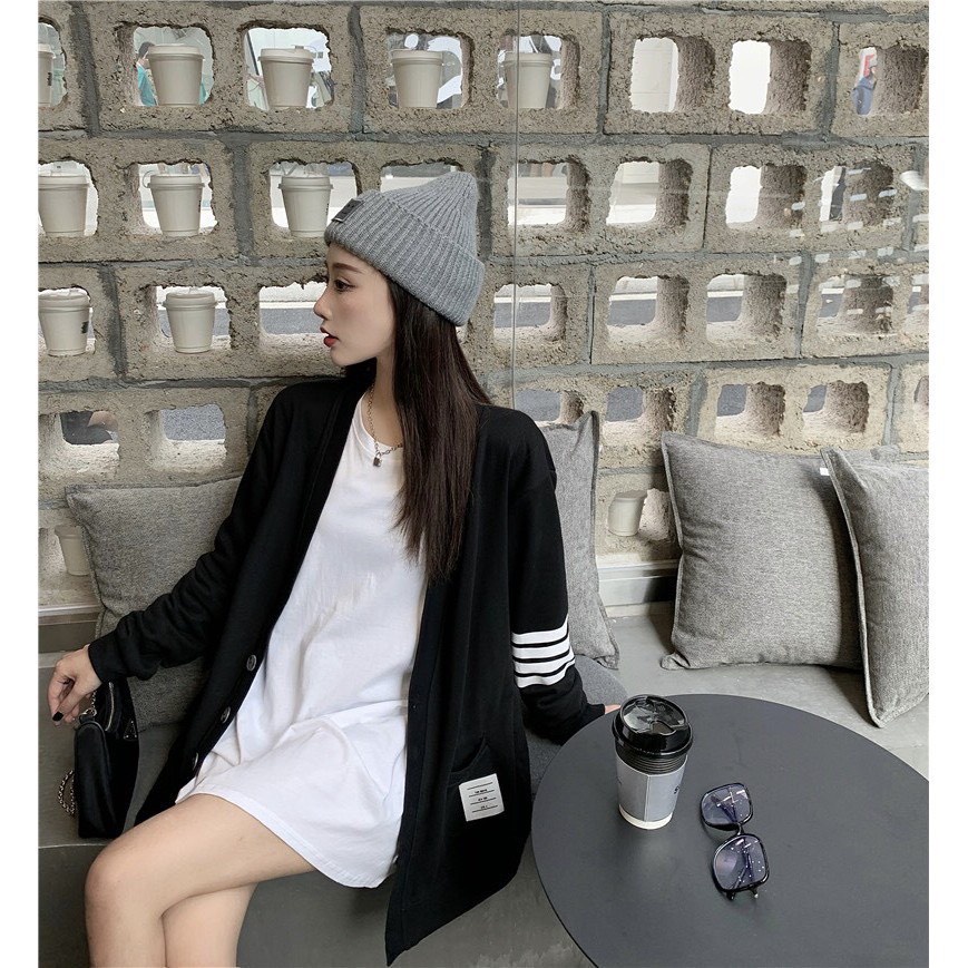 Áo Khoác Cardigan Thom 4 Vạch Ống Tay Ulzzang Hàn Quốc