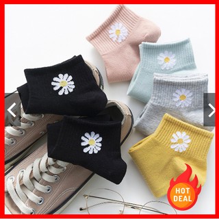 Tất cổ ngắn in hoa cúc - vớ nữ cổ ngắn thêu hoa cúc họa mi