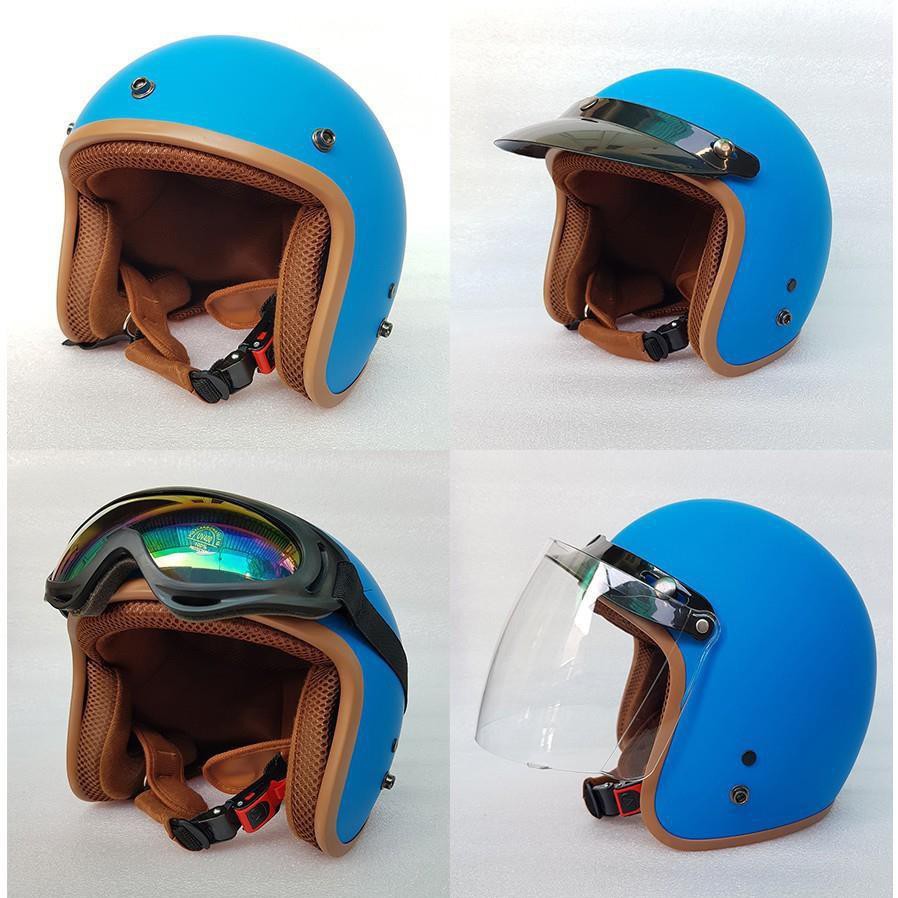 Mũ Bảo Hiểm 3/4 đầu Lót Nâu ( MÀU XANH BIỂN ) - Hàng CTY-Cam Kết Chất Lượng Giống Hình 100%