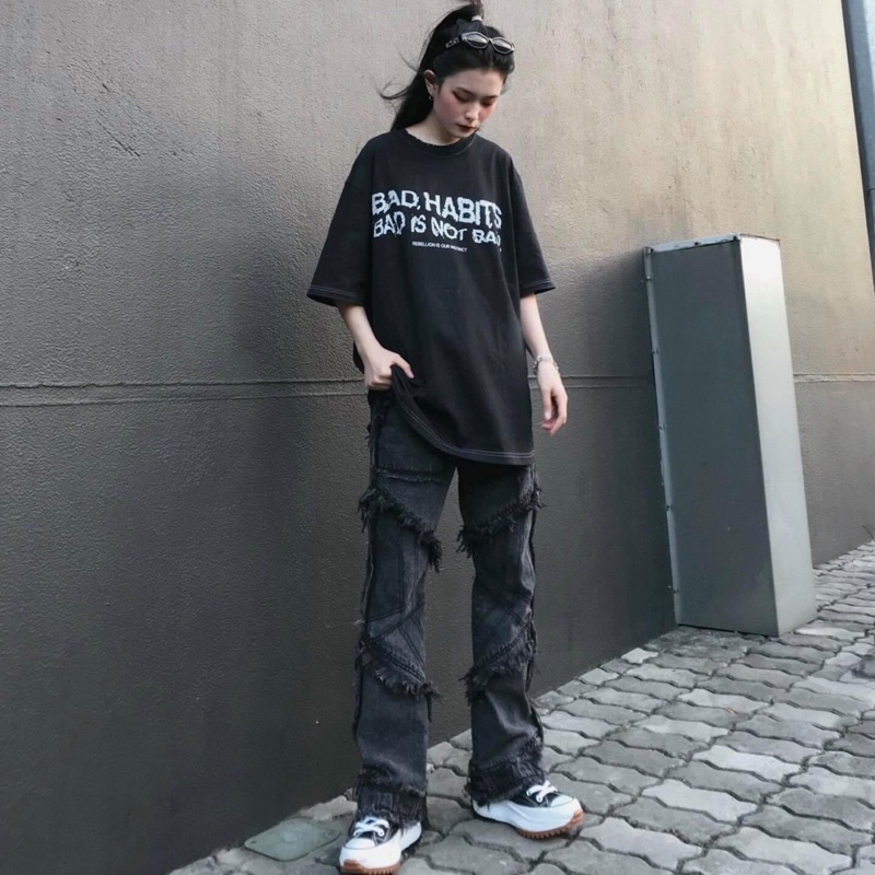Áo thun tay lỡ Rebel wash xám / Nam nữ unisex ❤️ Áo phông cổ tròn form rộng Jaystoree