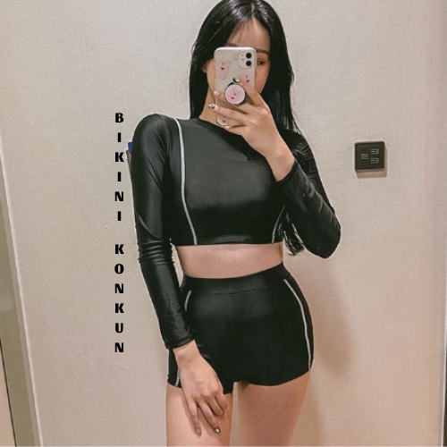 Đồ bơi nữ bikini đi biển 2 mảnh quần đùi tay dài kín đáo trẻ trung KONKUN MS83