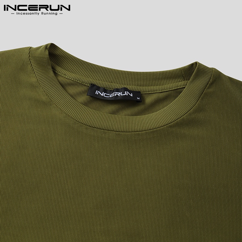 Áo thun INCERUN tay ngắn màu trơn phong cách giản dị thời trang cho nam