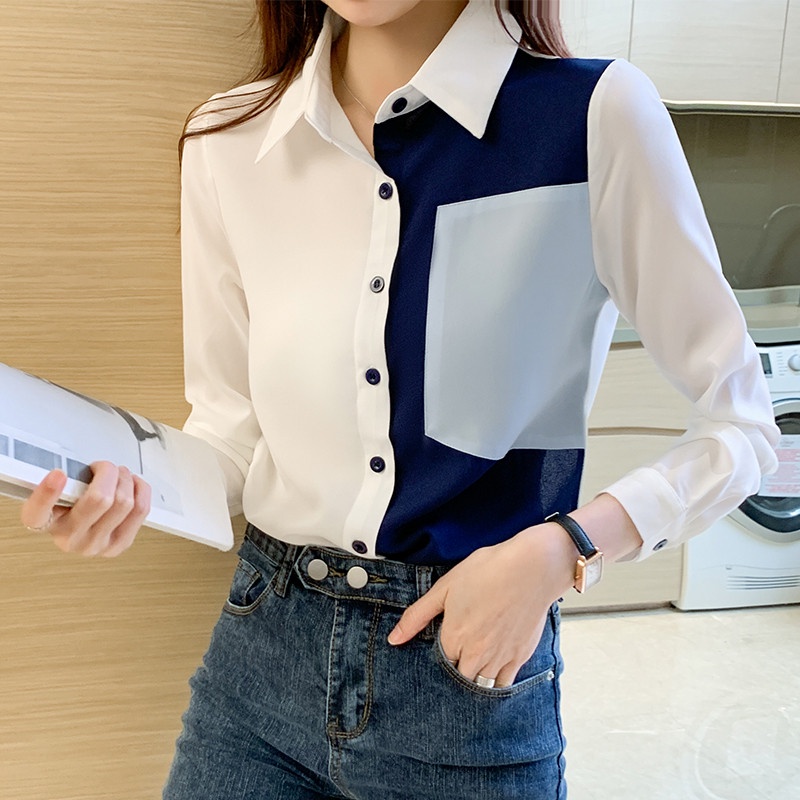Áo sơ mi trắng tay dài chất liệu chiffon thời trang công sở phong cách Hàn Quốc cho nữ