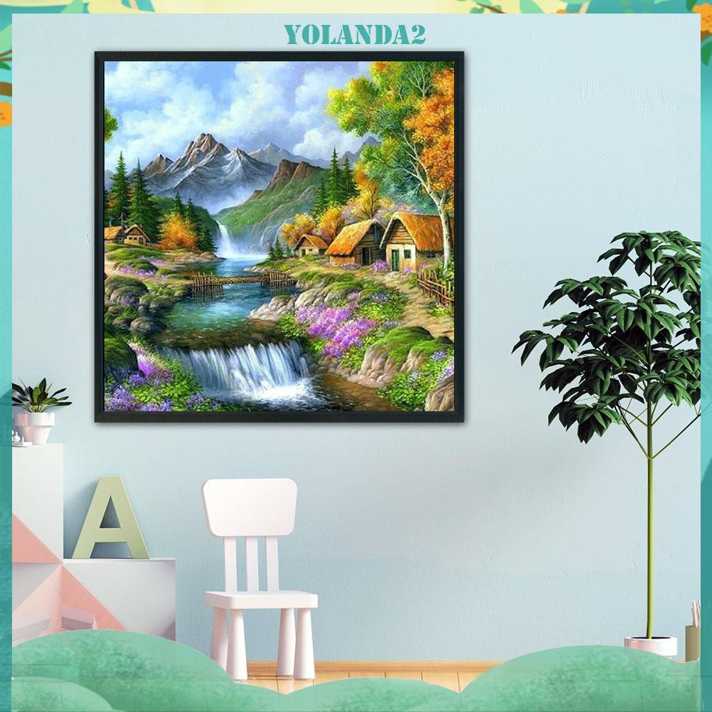 Tranh thêu chéo 3 sợi in sẵn trang trí nội thất hình khung cảnh miền quê 11CT DIY