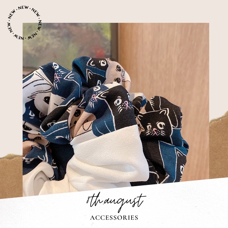 [032]Srunchies cột tóc 2 màu hình mèo