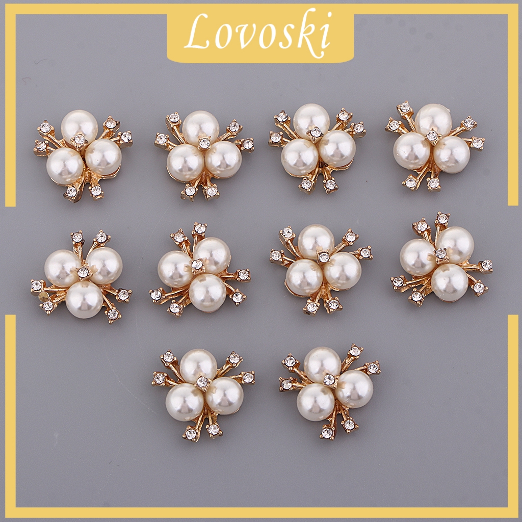 Bộ 10 Nút Hợp Kim Đính Đá Và Ngọc Trai Dùng Làm Đồ Thủ Công DIY