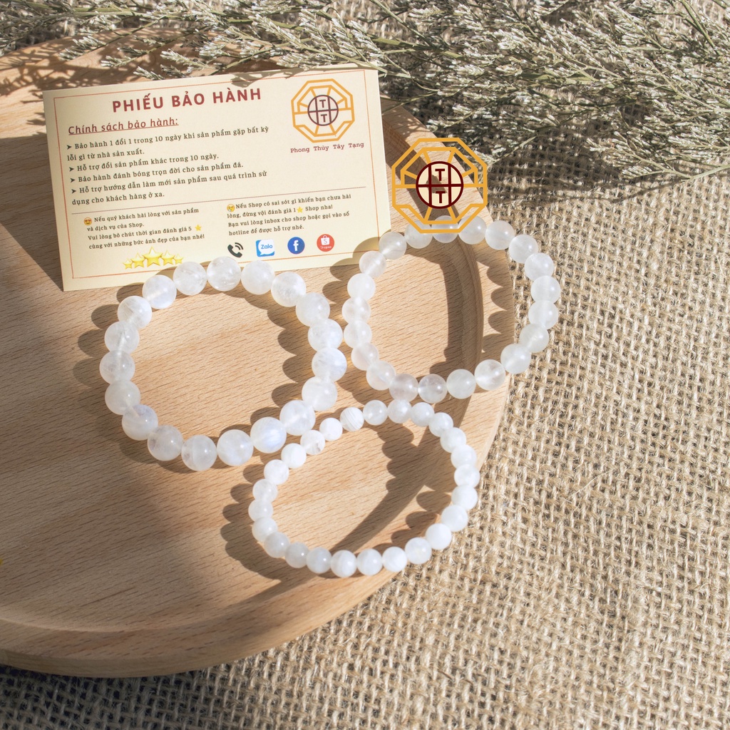 Vòng Tay Phong Thủy Đá M Trăng Tự Nhiên [TẶNG HỘP GỖ] nữ mệnh Kim Thuỷ - Phong Thuỷ Tây Tạng