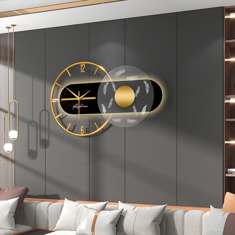 Đồng hồ thông minh NPR14, đồng hồ treo tường cao cấp có ánh sáng trang trí lông vũ