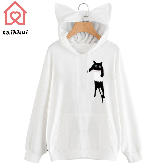 Áo Hoodie Tai Mèo Tay Dài Thời Trang Cho Nữ