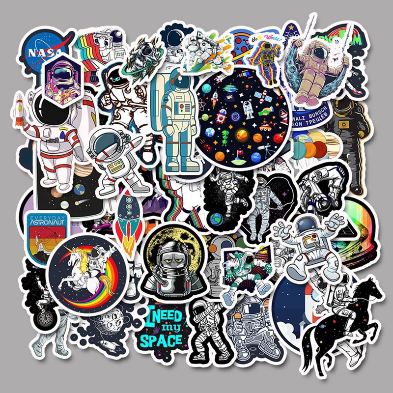 Bộ 50 Sticker phi hành gia dán trang trí xe mô tô/ván trượt/laptop/hành lý phong cách graffiti cá tính chống thấm nước