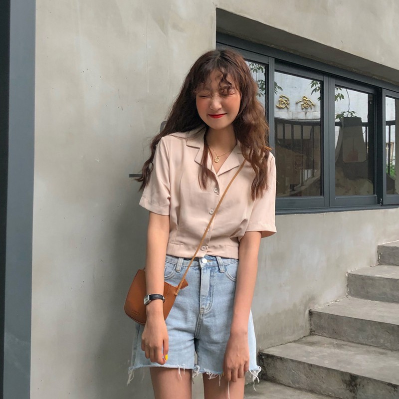 Áo Sơ Mi Nữ Cao Cấp Tay Ngắn Dáng Croptop Cổ Ve Kiểu Dáng Trẻ Trung Thời Trang Sugal TOP NU 010V1