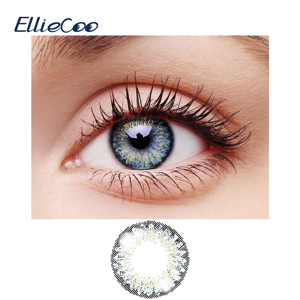 Cặp kính áp tròng EllieCoo màu xanh dương có độ cận dùng được nửa năm tiện lợi