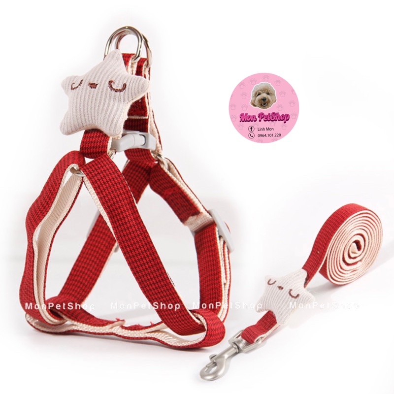 [Có sẵn] Xích dắt kèm yếm ngực hình gấu, ngôi sao cute