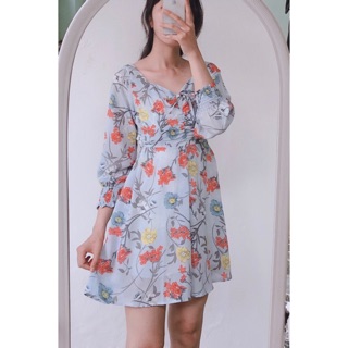 Đầm hoa xanh voan 2 lớp