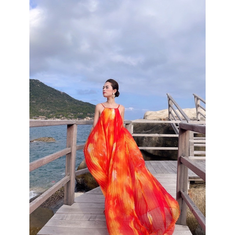 Váy maxi đi biển chụp ảnh màu hoàng hôn nổi bật sunset dress - LINN design