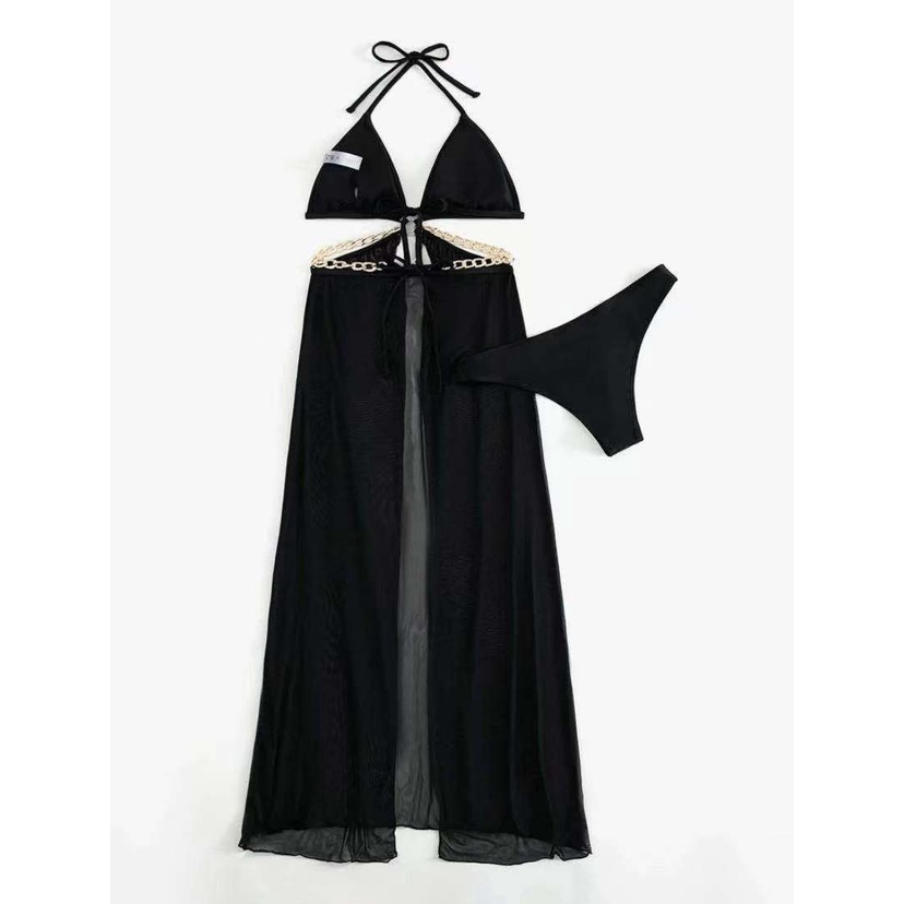 [BKN1416] <ÂU> SET BIKINI ĐEN MIX XÍCH KÈM QUÂY VÁY | BigBuy360 - bigbuy360.vn