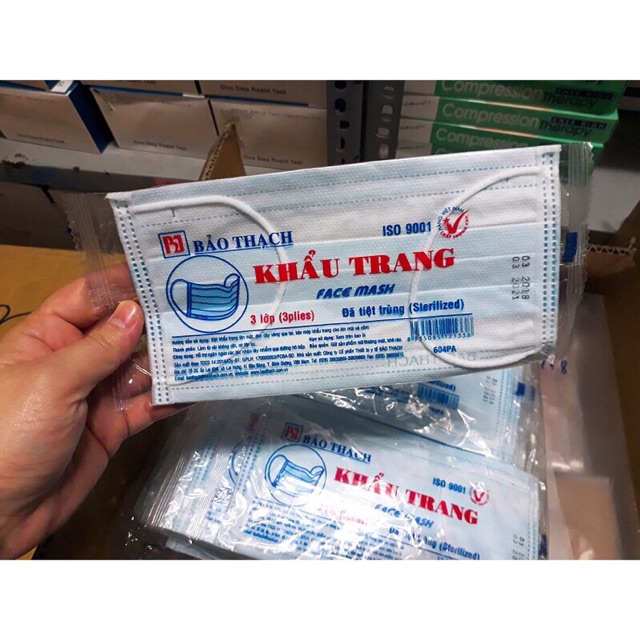 Khẩu trang y tế 3 lớp Bảo Thạch tiệt trùng từng cái, túi 50 chiếc