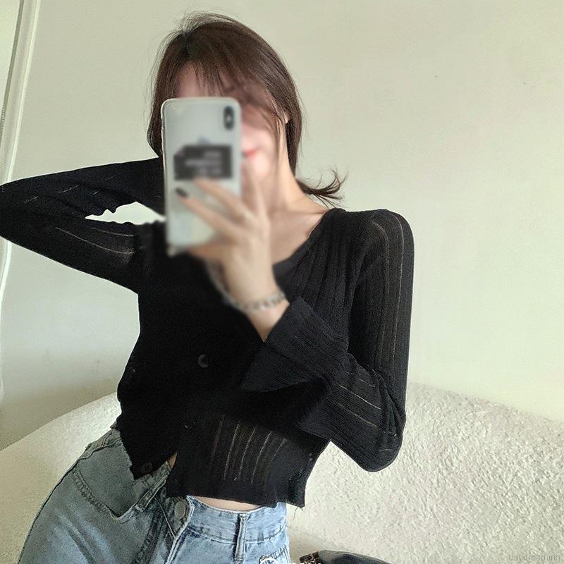Áo Cardigan Dệt Kim Xuân Hè Tay Dài Dáng Rộng Thoải Mái Thời Trang