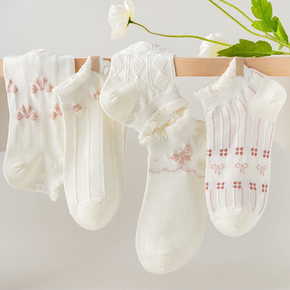 Tất nữ cổ ngắn bèo nhún màu trắng điểm họa tiết phong cách hàn quốc xinh xắn đáng yêu chất liệu co dãn thấm hút mồ hôi