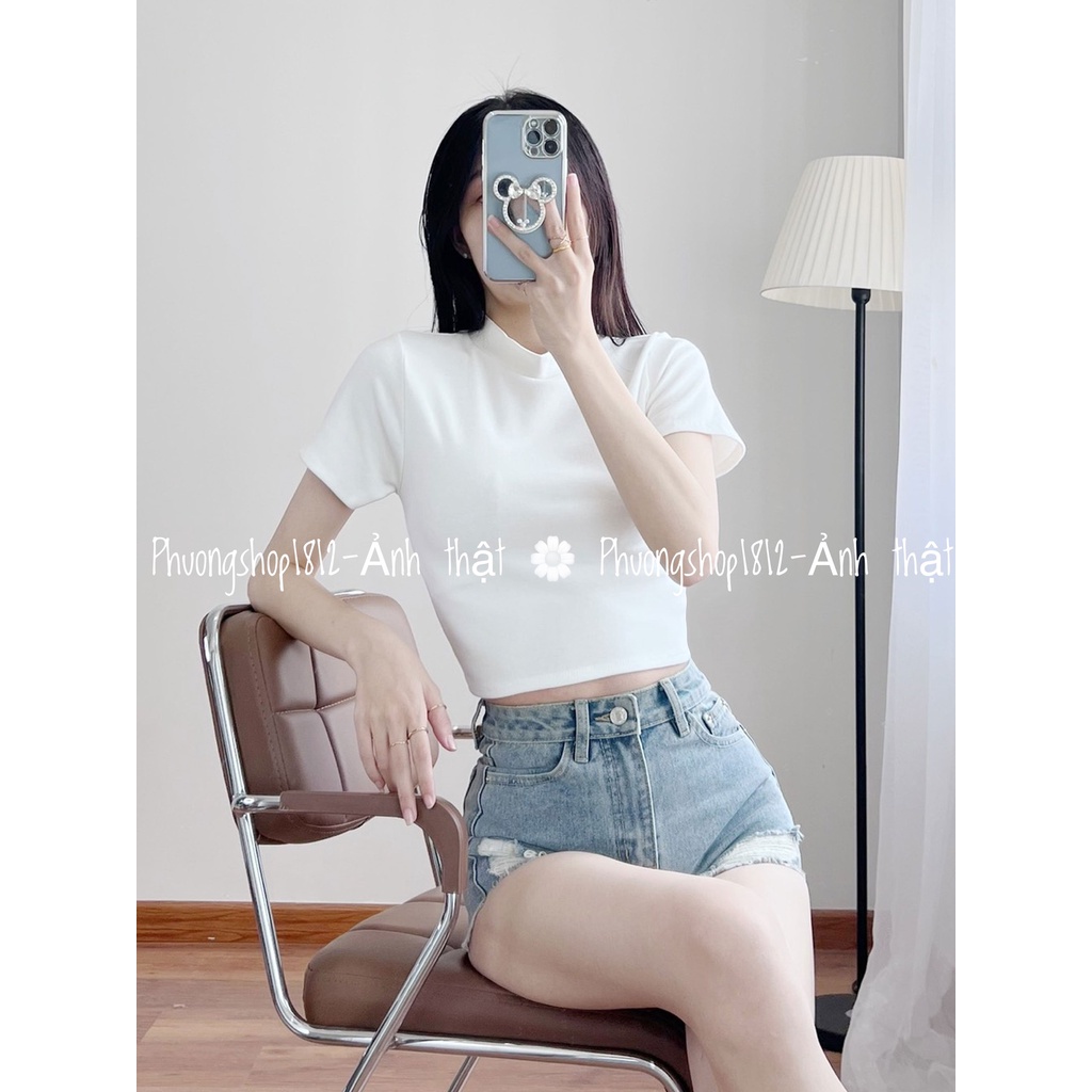 Áo Nữ corptop,Tay ngắn cổ Cao mặc tôn dáng_[ Ảnh-VIDEO ]_THẬT  PHƯỢNGSHOP1812