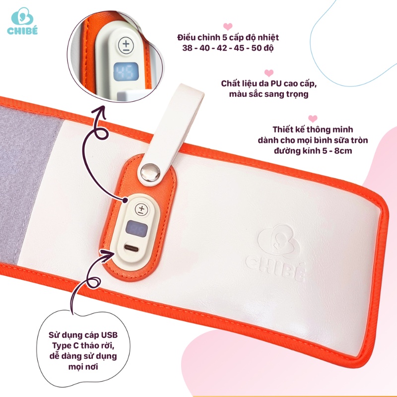 Bình ủ sữa di động cho bé CHIBE điều chỉnh 5 cấp độ nhiệt, chính hãng, bảo hành 12 tháng