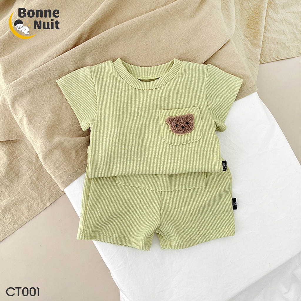 Bộ quần áo cộc tay len tăm túi gấu mùa hè cho bé