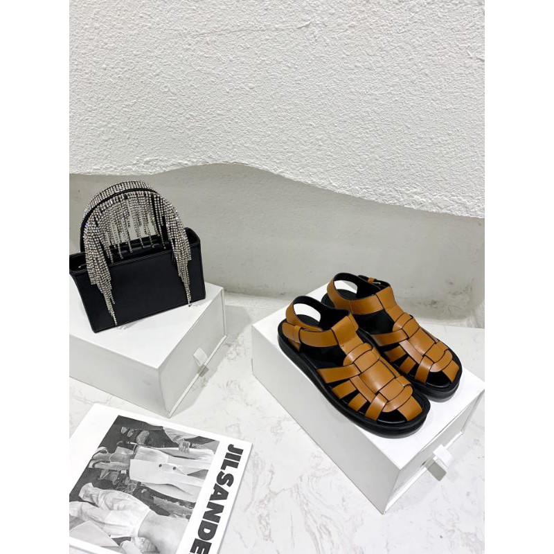 Dép sandal nữ da thật mũi tròn bịt mũi the row