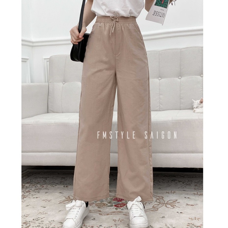 Quần culottes đũi 255 VM STYLE dáng dài, quần suông ống rộng lưng thun dáng đẹp 22QU01P21102