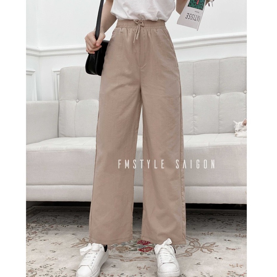 Quần culottes đũi dáng dài, quần suông ống rộng lưng thun dáng đẹp Fmstyle Saigon H0310QU03013