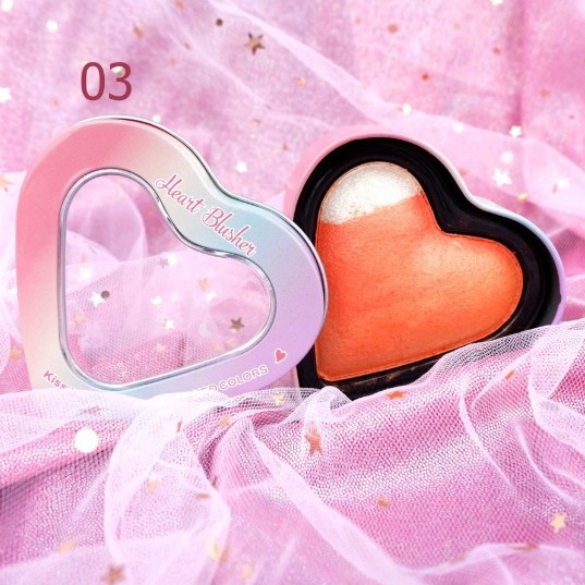 Set 2 in 1 Phấn má hồng + bắt sáng Kiss Beauty Heart Blusher (Hộp thiếc cao cấp)