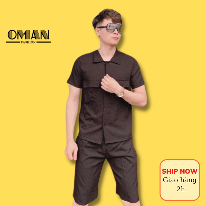 Bộ đũi nam cổ bẻ - đồ bộ nam thời trang cao cấp mùa hè OMAN BH21
