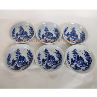 6 đĩa lót chén men lam vẽ cổ trang - gốm sứ Bát Tràng