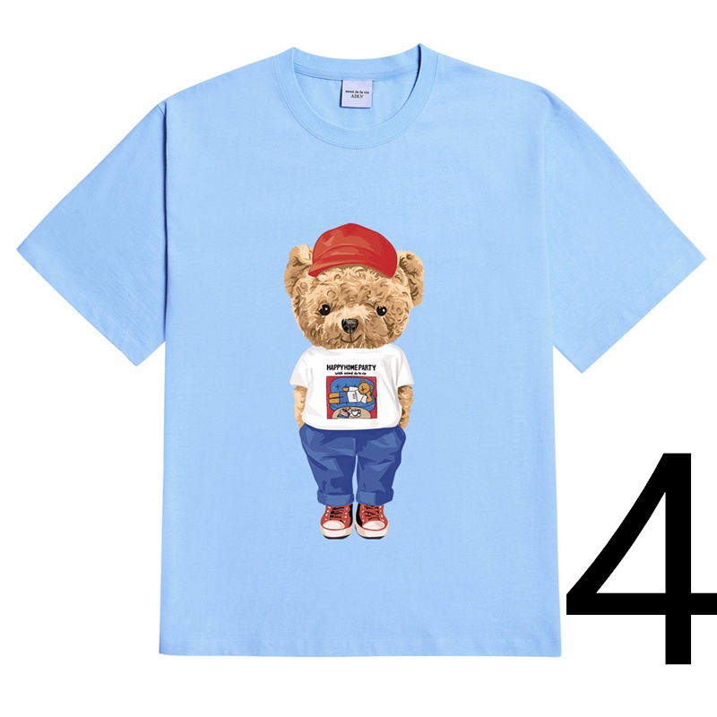 ADLV Áo Thun Cotton Tay Ngắn In Hình Gấu Cổ Điển Thời Trang Thường Ngày Cho Nam Nữ