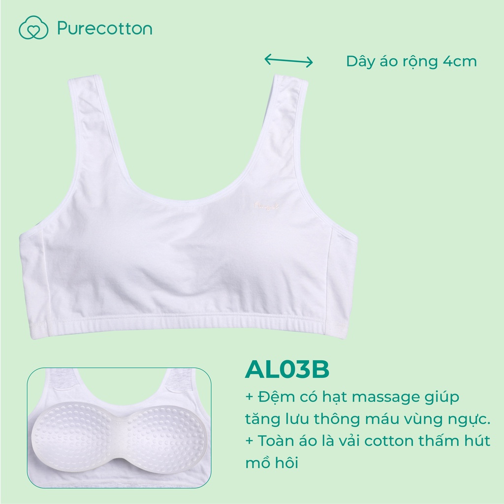 Áo lót học sinh Purecotton BIGSIZE 60-88kg cho bé gái chất cotton cao cấp dáng áo chui đầu có đệm mỏng PC011