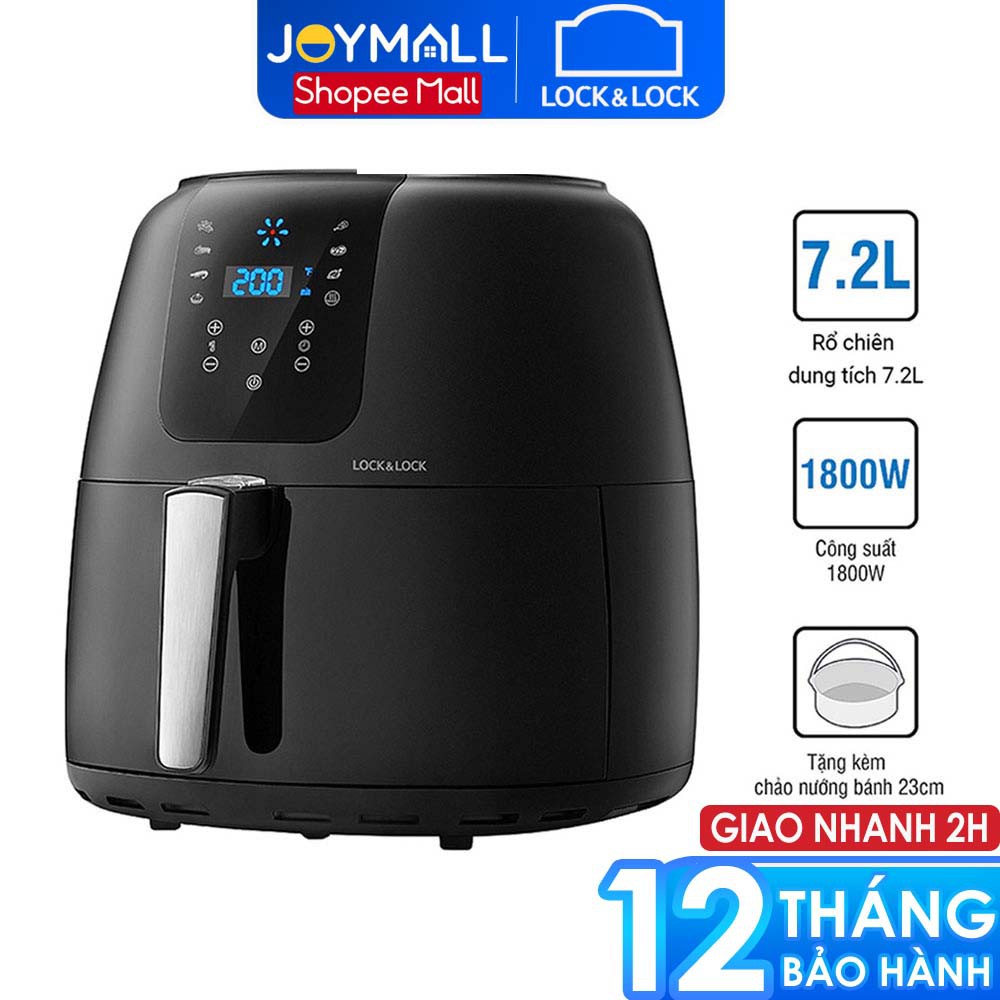 Nồi chiên không dầu Lock&amp;Lock 7.2L EJF296BLK - Hàng chính hãng bảo hành 12 tháng tặng kèm chảo nướng - JoyMall