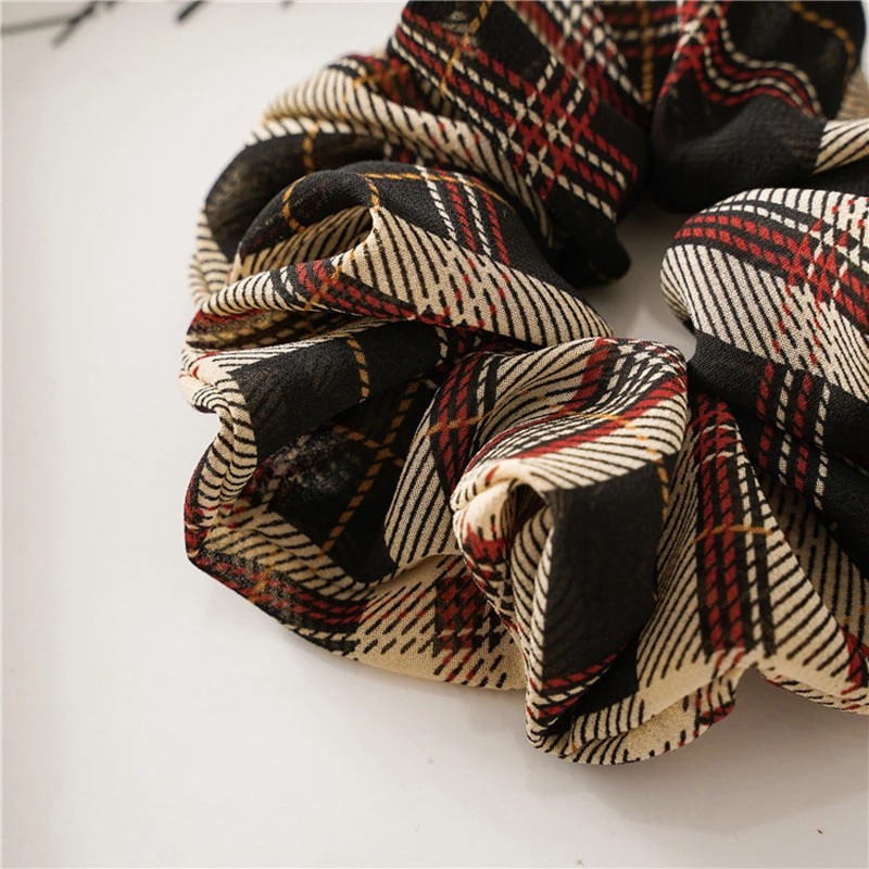 Thun Buộc Tóc Họa Tiết Ca Rô Phong Cách Hàn Quốc Dành Cho Nữ