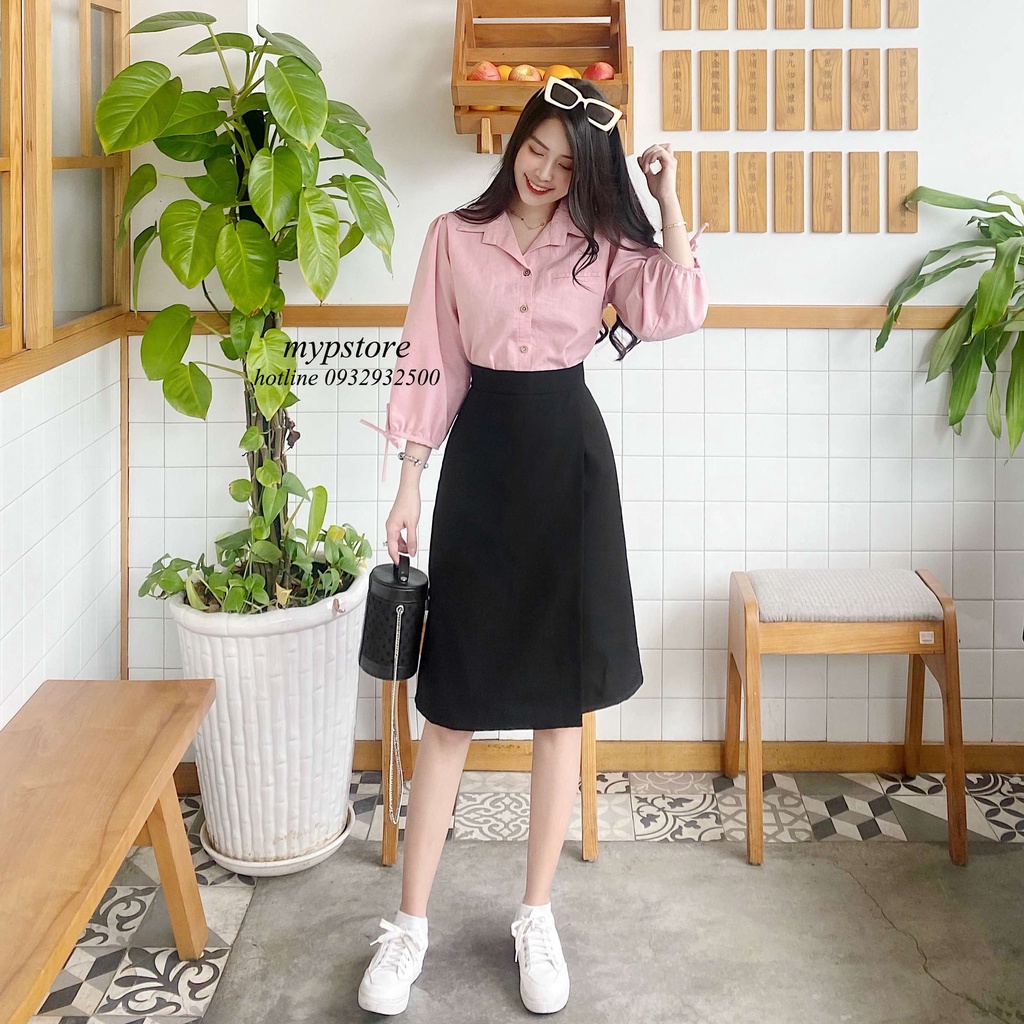 Áo sơ mi tay phồng cột nơ mypstore A49