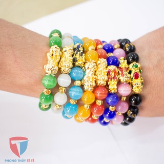 Vòng tay đá mix mặt tỳ hưu vàng ( Màu Xanh lá )