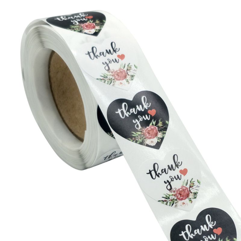Cuộn 500 miếng hình dán trái tim trang trí chữ thank you