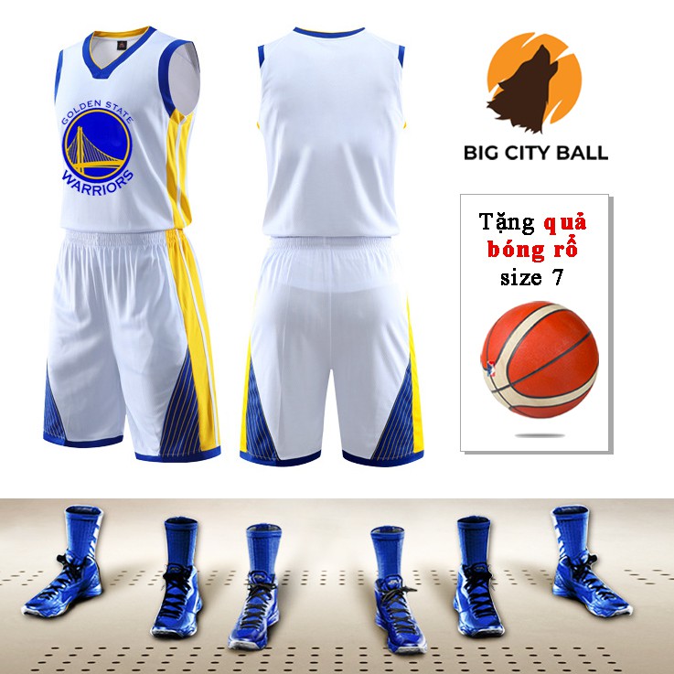 Tặng quả bóng rổ size 7- Bộ Quần Áo Bóng Rổ Golden State Warriors - Bộ đồ bóng rổ NBA - Set đồ bóng rổ trơn 2021