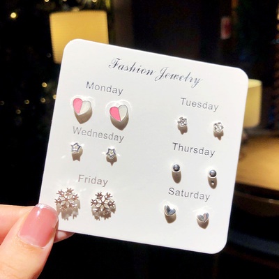 Bộ 6-7 đôi bông tai nữ mạ bạc 925 phong cách Hàn Quốc 2021