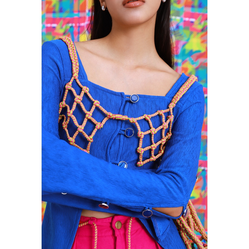 Áo xẻ hai tôn dáng -TARTAN - Xanh/ Cobalt Blue