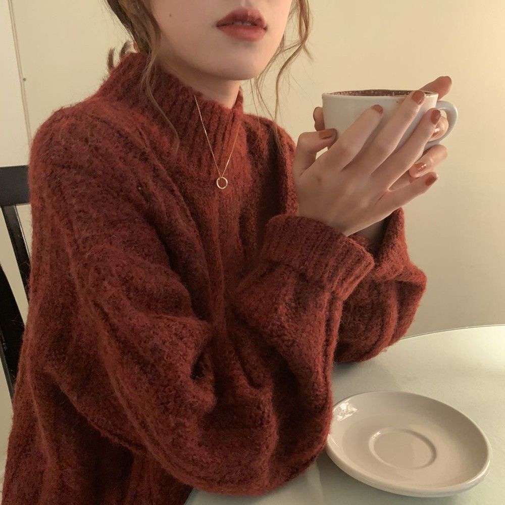 Áo len nữ cao cổ phom suông style Hàn Quốc áo len nữ Quảng Châu Hot