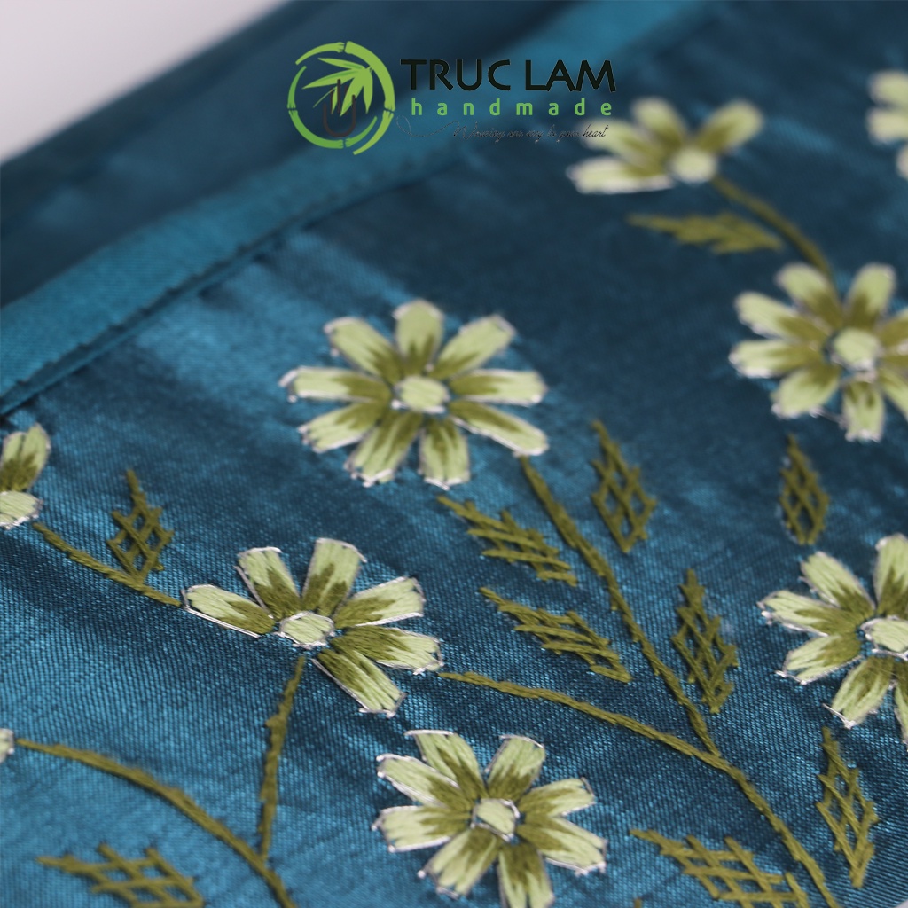 Ví Cầm Tay Nữ Vải Tafta Họa Tiết Hoa Cỏ Thêu Tay Set 2 Chiếc - Trúc Lâm Handmade