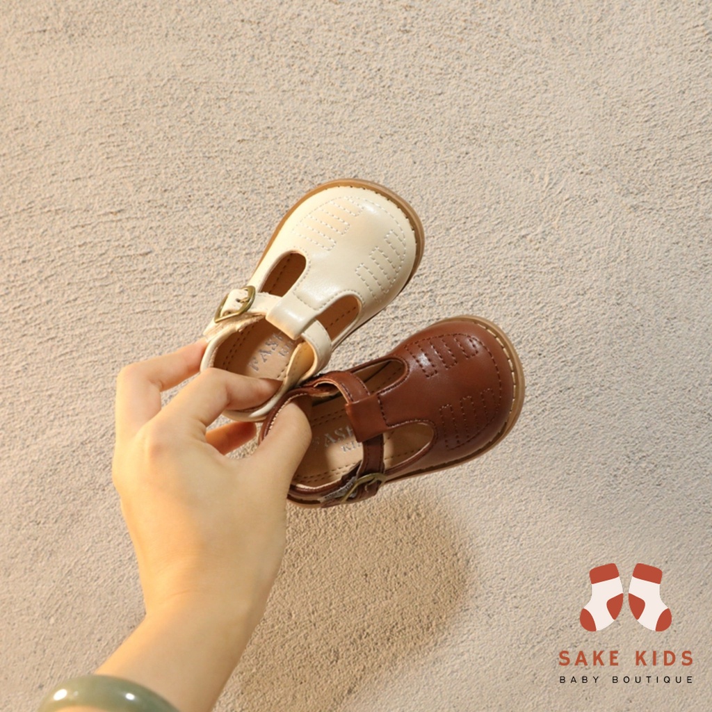 Giày tập đi cho bé gái - Giày búp bê quai dán đế cao su chống trơn trượt chất da PU siêu mềm phong cách Hàn Quốc M2239